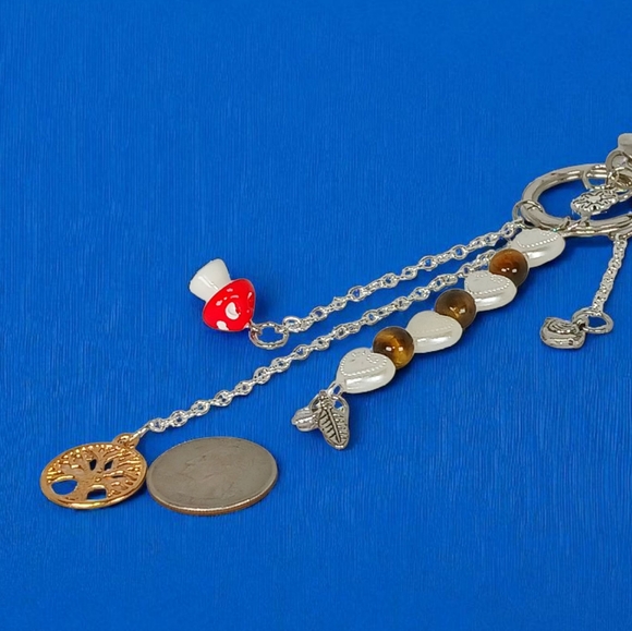 Bag Charm Purse Accessory Nature Charms Tiger Eye Beads White Pearl Hearts 2000s - Picture 8 of 16